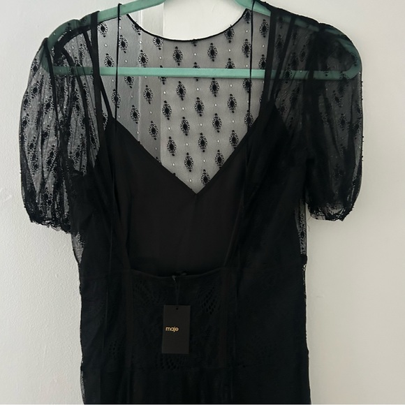 MAJE black lace dress see though long dress NWT sz2 - Picture 6 of 9